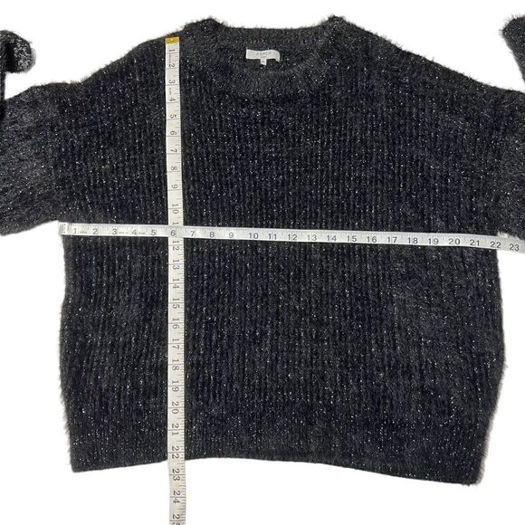 FRNCH Sweater Black Silver Threading Eyelash Knit Crew Neck Long Sleeves M/L - Picture 10 of 16